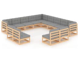 vidaXL 13 Piece Patio Lounge Set with Cushions Solid Wood Pine