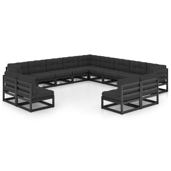 vidaXL 13 Piece Patio Lounge Set with Cushions Black Solid Pinewood