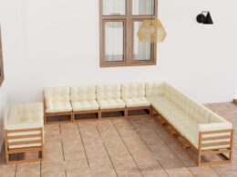 vidaXL 11 Piece Patio Lounge Set&Cushions Honey Brown Solid Pinewood