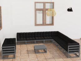 vidaXL 12 Piece Patio Lounge Set with Cushions Gray Solid Pinewood