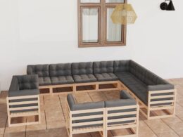 vidaXL 12 Piece Patio Lounge Set with Cushions Solid Pinewood