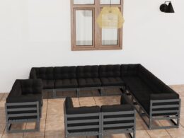 vidaXL 12 Piece Patio Lounge Set with Cushions Gray Solid Pinewood