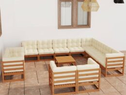 vidaXL 13 Piece Patio Lounge Set&Cushions Honey Brown Solid Pinewood