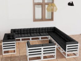 vidaXL 13 Piece Patio Lounge Set with Cushions White Solid Pinewood