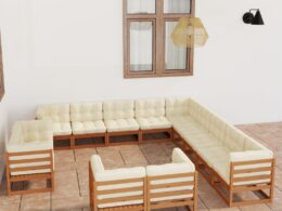 vidaXL 13 Piece Patio Lounge Set&Cushions Honey Brown Solid Pinewood