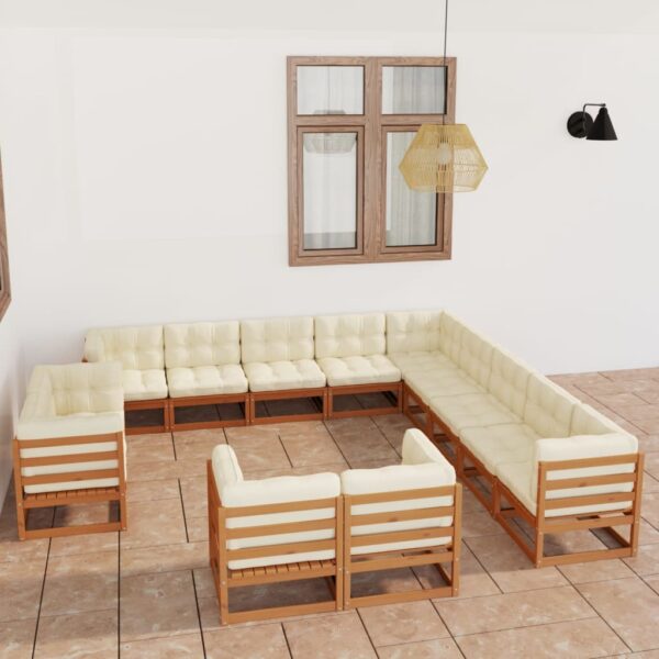 vidaXL 13 Piece Patio Lounge Set&Cushions Honey Brown Solid Pinewood