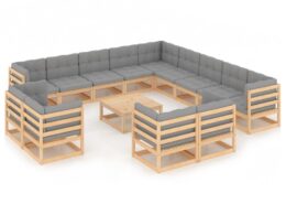 vidaXL 14 Piece Patio Lounge Set with Cushions Solid Wood Pine
