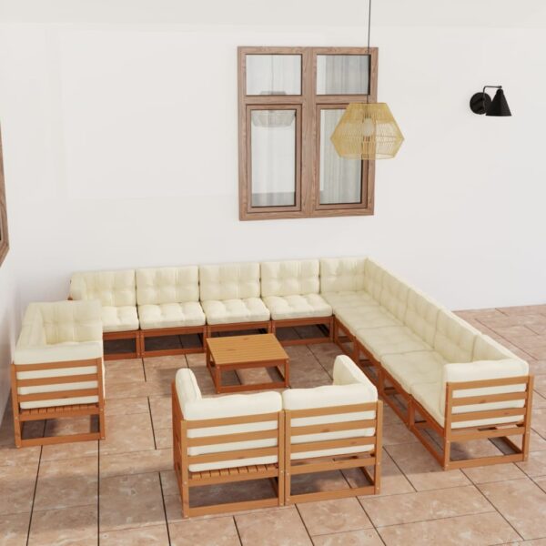 vidaXL 14 Piece Patio Lounge Set&Cushions Honey Brown Solid Pinewood