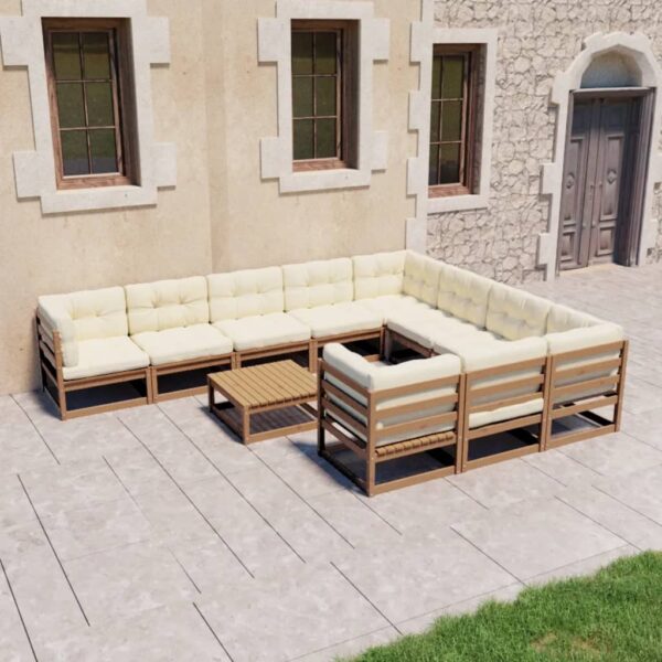 vidaXL 11 Piece Patio Lounge Set&Cushions Honey Brown Solid Pinewood