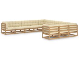 vidaXL 11 Piece Patio Lounge Set&Cushions Honey Brown Solid Pinewood