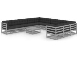 vidaXL 12 Piece Patio Lounge Set with Cushions Gray Solid Pinewood