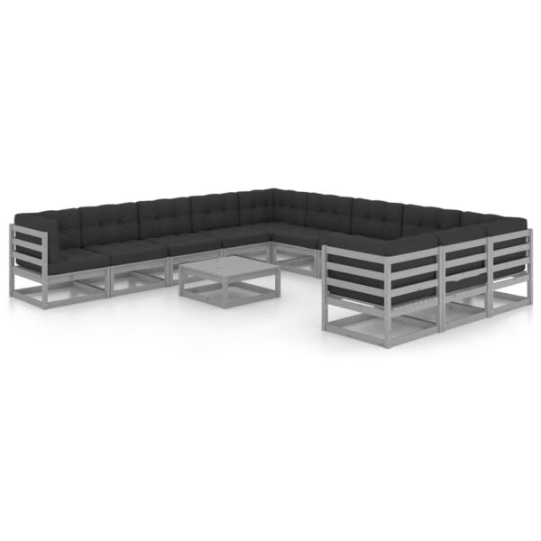 vidaXL 12 Piece Patio Lounge Set with Cushions Gray Solid Pinewood