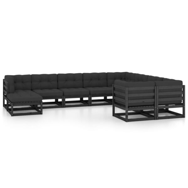 vidaXL 10 Piece Patio Lounge Set with Cushions Black Solid Pinewood