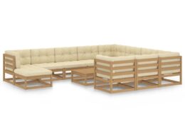 vidaXL 12 Piece Patio Lounge Set&Cushions Honey Brown Solid Pinewood