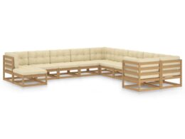 vidaXL 11 Piece Patio Lounge Set&Cushions Honey Brown Solid Pinewood