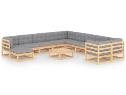 vidaXL 12 Piece Patio Lounge Set with Cushions Solid Wood Pine