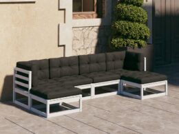 vidaXL 6 Piece Patio Lounge Set with Cushions White Solid Wood Pine