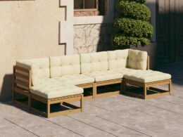 vidaXL 6 Piece Patio Lounge Set&Cushions Honey Brown Solid Pinewood