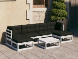 vidaXL 7 Piece Patio Lounge Set with Cushions White Solid Pinewood
