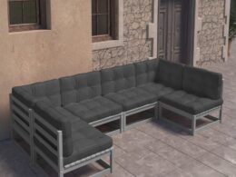 vidaXL 6 Piece Patio Lounge Set with Cushions Gray Solid Pinewood