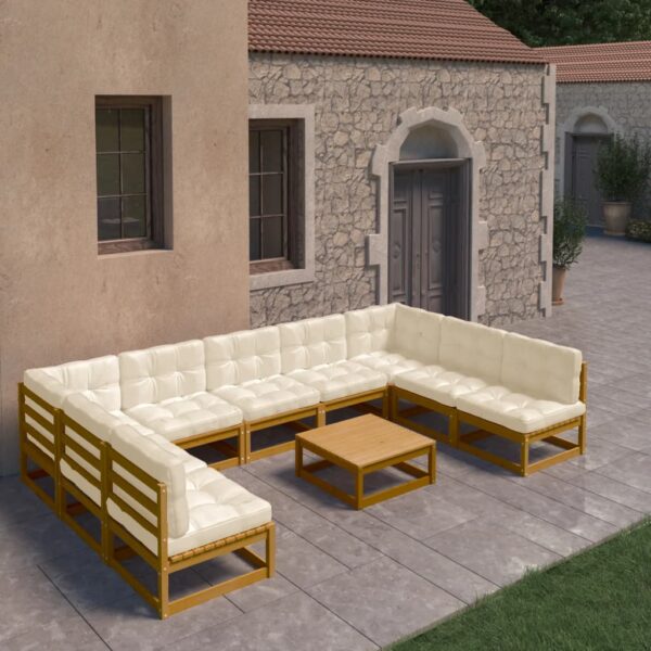 vidaXL 10 Piece Patio Lounge Set&Cushions Honey Brown Solid Pinewood