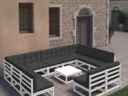 vidaXL 12 Piece Patio Lounge Set with Cushions White Solid Pinewood