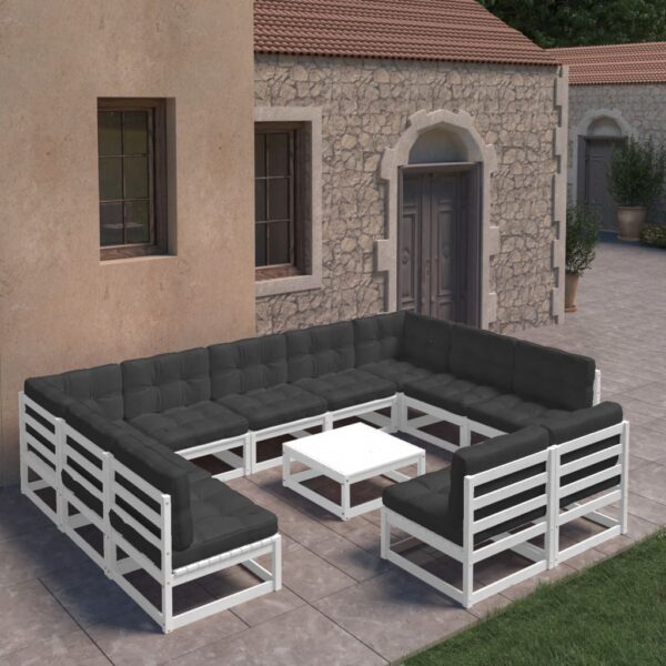 vidaXL 12 Piece Patio Lounge Set with Cushions White Solid Pinewood