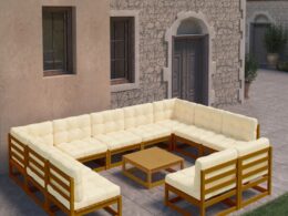 vidaXL 12 Piece Patio Lounge Set&Cushions Honey Brown Solid Pinewood