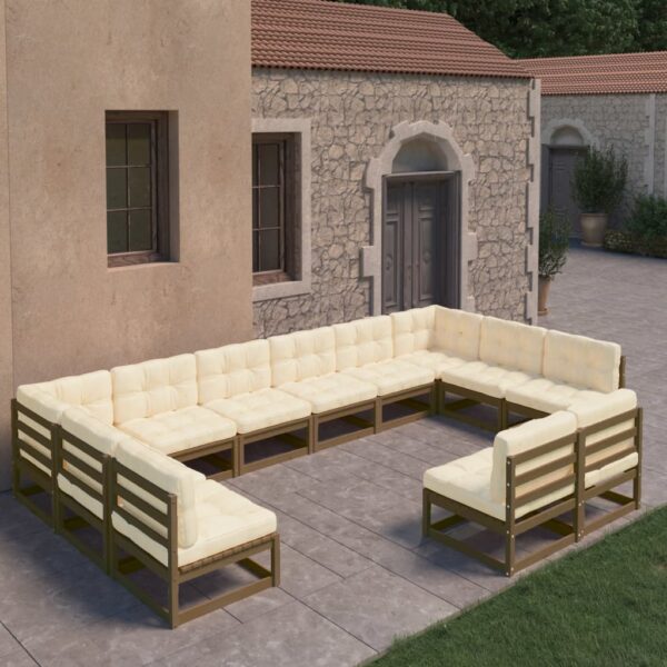 vidaXL 12 Piece Patio Lounge Set&Cushions Honey Brown Solid Pinewood