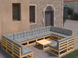 vidaXL 13 Piece Patio Lounge Set with Cushions Solid Pinewood