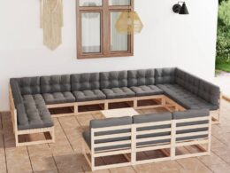 vidaXL 14 Piece Patio Lounge Set with Cushions Solid Pinewood