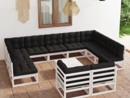 vidaXL 12 Piece Patio Lounge Set with Cushions White Solid Pinewood