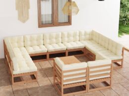 vidaXL 12 Piece Patio Lounge Set&Cushions Honey Brown Solid Pinewood