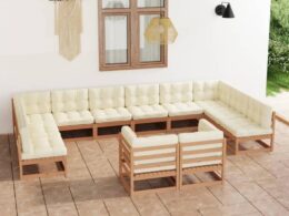 vidaXL 12 Piece Patio Lounge Set&Cushions Honey Brown Solid Pinewood