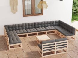 vidaXL 13 Piece Patio Lounge Set with Cushions Solid Pinewood