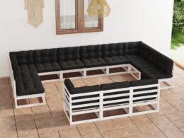 vidaXL 13 Piece Patio Lounge Set with Cushions White Solid Pinewood