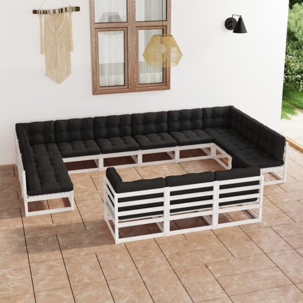 vidaXL 13 Piece Patio Lounge Set with Cushions White Solid Pinewood