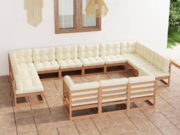 vidaXL 13 Piece Patio Lounge Set&Cushions Honey Brown Solid Pinewood