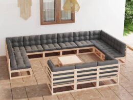 vidaXL 14 Piece Patio Lounge Set with Cushions Solid Wood Pine