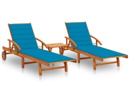 vidaXL Sun Loungers 2 pcs with Table and Cushions Solid Wood Acacia
