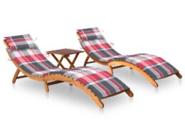 vidaXL Sun Loungers 2 pcs with Table and Cushions Solid Acacia Wood