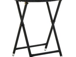 vidaXL Tea Table Black 23.6" Poly Rattan and Solid Acacia Wood