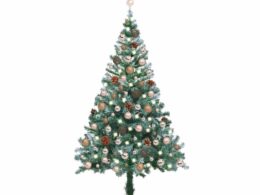 vidaXL Frosted Pre-lit Christmas Tree with Ball Set Pinecones 59.1"