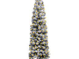 vidaXL Slim Pre-lit Christmas Tree with Flocked Snow Green 47.2" PVC