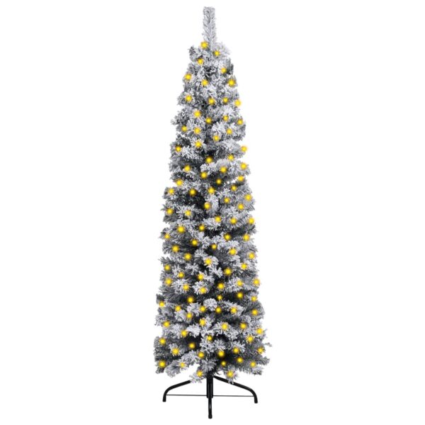 vidaXL Slim Pre-lit Christmas Tree with Flocked Snow Green 47.2" PVC