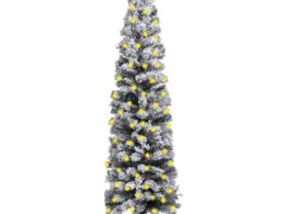 vidaXL Slim Pre-lit Christmas Tree with Flocked Snow Green 70.9" PVC