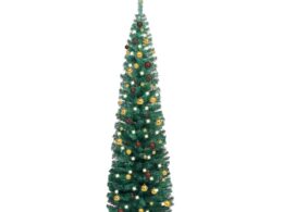 vidaXL Slim Artificial Pre-lit Christmas Tree with Ball Set Green 70.9"