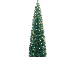 vidaXL Slim Artificial Pre-lit Christmas Tree with Ball Set Green 94.5"