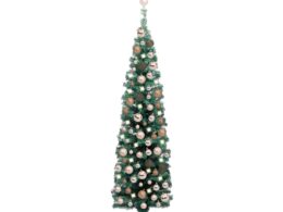 vidaXL Slim Artificial Pre-lit Christmas Tree with Ball Set Green 47.2"