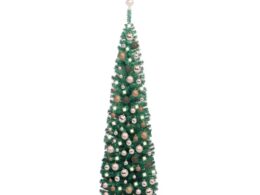 vidaXL Slim Artificial Pre-lit Christmas Tree with Ball Set Green 70.9"